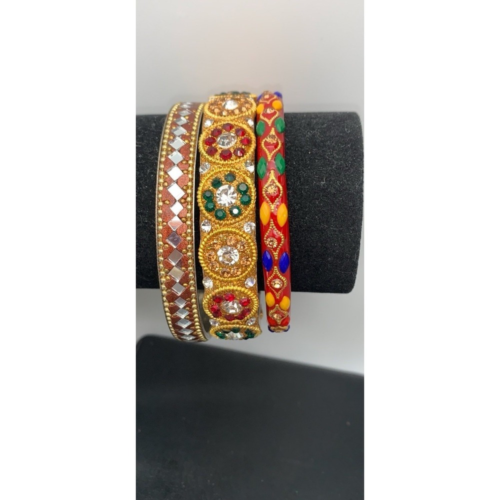 Lot Of 3 Different Sparkly Multi-colored Bangle Bracelets